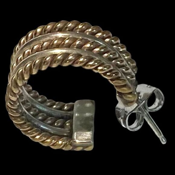 LQ# Vermeil Gold & 925 Silver Circle Stud Earrings - Picture 3 of 7